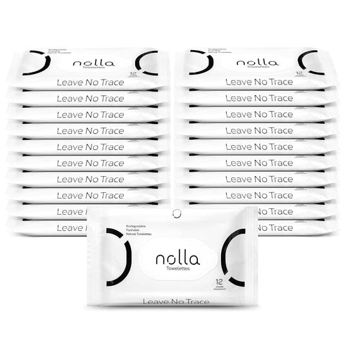 Nolla Flushable Wipes Travel Packs, 100% Plant-Based, Plastic-Free and Biodegradable - Unscented