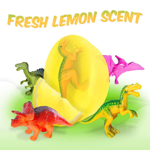 Relaxcation 1 Soap Bar For Kids with DINO Toy Inside - Natural Fresh LEMON Kids Soap, Clear Glycerin Safe For Skin