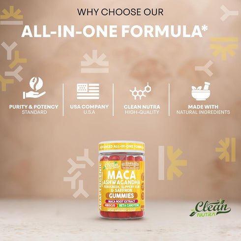 Gummies 60 Gummies Gummy Clean Nutra Maca Root Ashwagandha Fenugreek Slippery Elm Saffron Hibiscus Beta Carotene