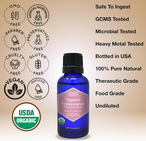 Organic Frankincense Essential Oil, Food Grade, 100% Pure for Face, 1 OZ by Zongle Therapeutics