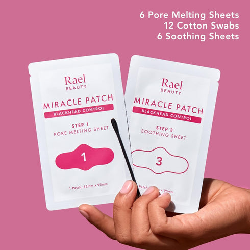 Rael Blackhead Remover, Miracle Patch Melting Pack - 3 Step Kit with Nose Strips, Soothing Sheets, Cotton Swabs