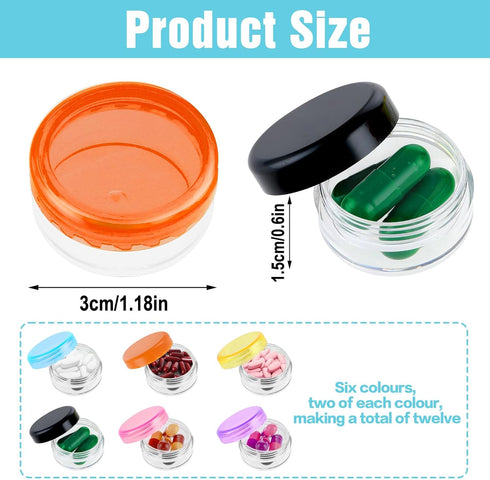 Wanmu 12Pcs Small Pill Box, Portable Travel Mini Pill Organizer Box Daily Medicine Case Holder for Pocket Purse