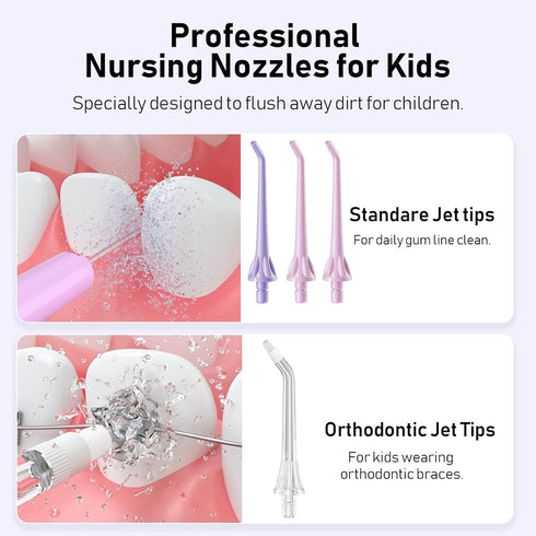 COSLUS Kids Water Dental Flosser, Deep Cleaning Picks, Portable, 4 Modes for Ages 6+, Waterproof Rechargeable with 4