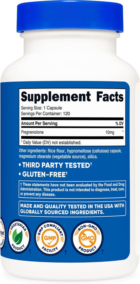 Nutricost Pregnenolone 10mg, 120 Capsules - Non-GMO, Gluten Free, Vegetarian