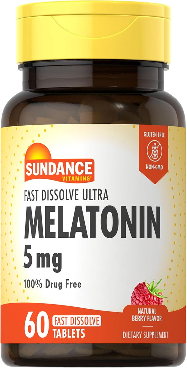 Fast Dissolve Melatonin 5mg | 60 Tablets | Natural Berry Flavor | Vegetarian & Gluten Free by Sundance