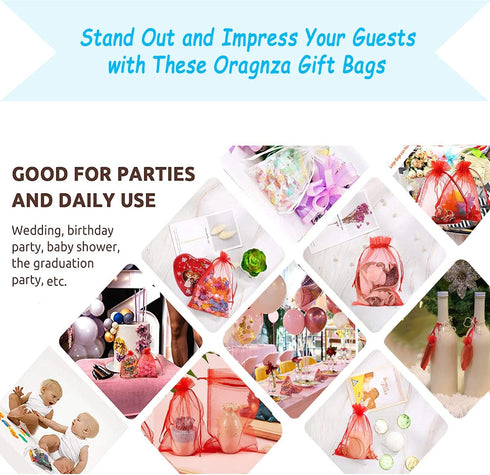 100Pcs Small Organza Bags 3x4 Inch - Red Drawstring Christmas Candy Gift Bags, Baby Shower Favors
