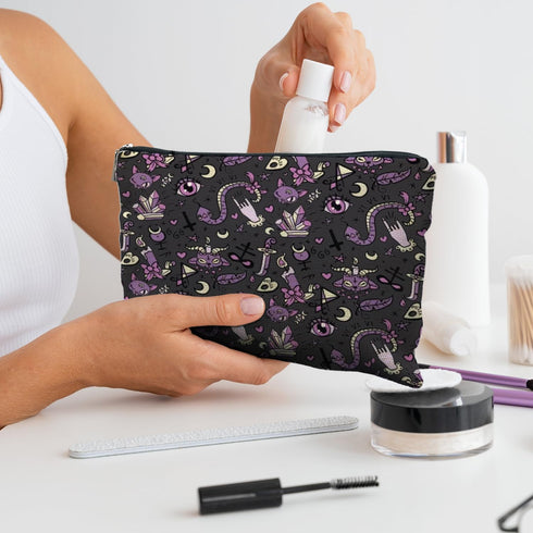 Purple and Black Halloween Makeup Bag, Witchy Gifts for Women, Goth Gothic Makeup Bag for Halloween