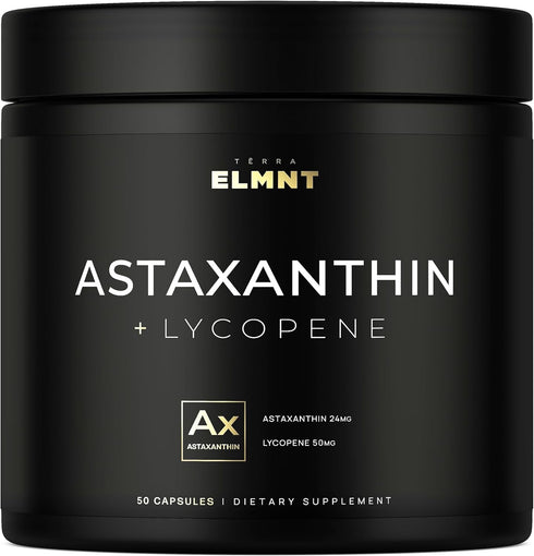 Clinical Strength Astaxanthin 24mg + Lycopene 50mg Skin Supplement, 100% Natural from MicroAlgae