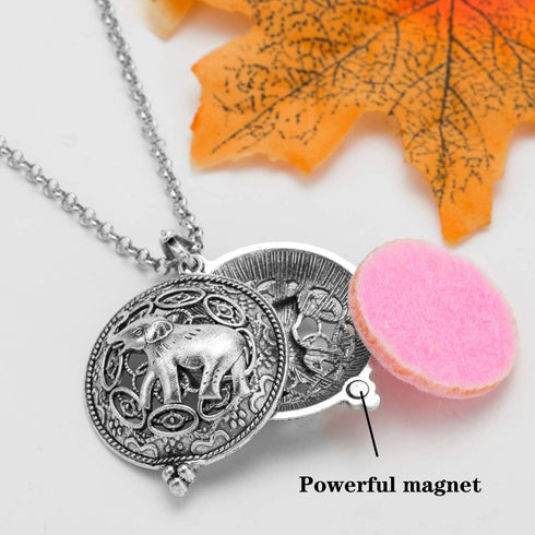 Set 316L Perfume(Style1) Essential Oil Diffuser Necklace Aromatherapy Oils Jewerly for Women Elephant Locket Pendant