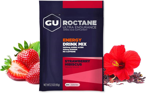 Gu Energy Roctane Ultra Endurance Drink Mix, Vegan, Gluten-Free, 10 Single Serve Packets, Strawberry Hibiscus