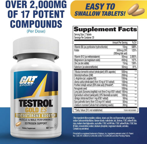 GAT SPORT Testrol Gold ES, 60 Tablets for Estrogen Balance with Tribulus and DIM