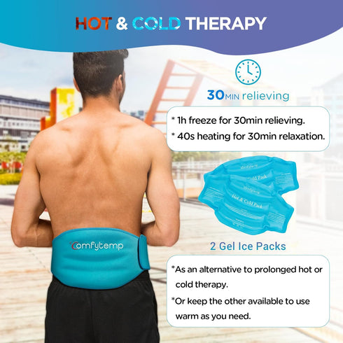 Comfytemp Ice Pack for Back Pain Relief, Reusable Gel Lower Back Wrap, 2 Packs, FSA HSA Approved, Hot Cold Compression