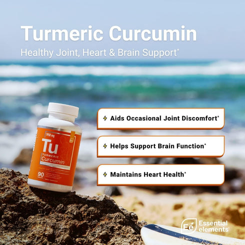 Essential Elements Turmeric Curcumin - Joint, Heart & Brain Support - with Bioperine for Increased Absorption 1950 mg -