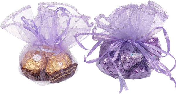 Round Organza Bags, 50pcs 9.8 Inch Sheer Drawstring Jewelry Candy Pouch for Christmas Wedding Party Favors