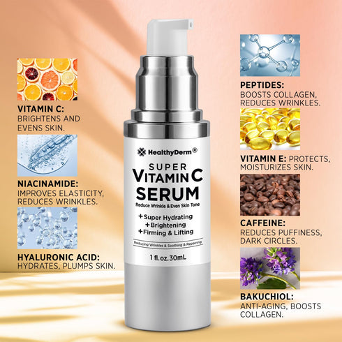 Super Vitamin C Serum for Women Over 70 - Hydrating, Lifting, Face Wrinkle & Age Spots Reduction