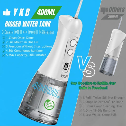 YKB 400ml 8 IPX7 Water Flosser for Teeth, Modes Portable Water Flosser Cordless with Digital Display, Travel Water Oral