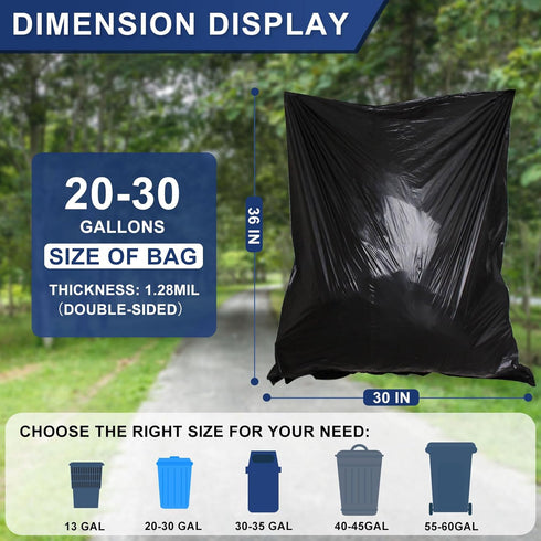 20-30 Gallon Trash Bags, Black, 100 Count, 1.28 Mil Thick, 30" x 35", Unscented for Kitchen Home Yard Commercial