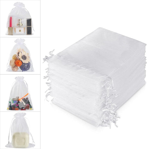 WenTao 100PCS 4x6 White Sheer Organza Bags for Wedding Favor with Drawstring, Premium Jewelry Pouches