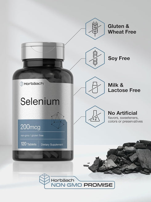 Selenium Supplement | 200 mcg | 120 Tablets, Non-GMO and Gluten Free by Horbaach
