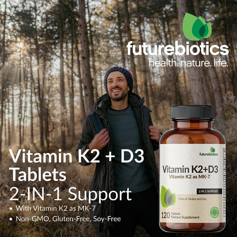 K2 D3, 2 1 5000 D3 90 K2 MK-7 120 Futurebiotics Vitamin with in Support, IU Vitamin & mcg Vitamin Non-GMO, Tablets
