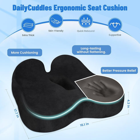 DailyCuddles Tailbone Wheelchair Seat Cushion, Premium Memory Foam Office Chair Cushion, Supportive Donut Pillow