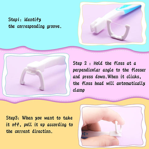 3 Reusable Dental Floss Handles with 300 Dental Floss Refill Heads, Colorful Interdental Toothpick Flosser