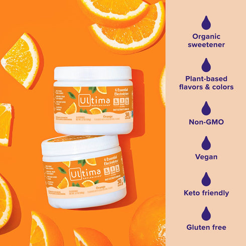 Ultima Replenisher Daily Electrolyte Powder Drink Mix, Sugar Free, Orange, 30 Servings, Keto Friendly