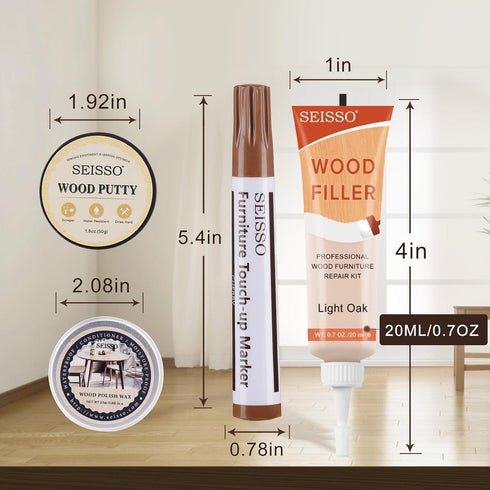 SEISSO Wood Furniture Repair Kit for Hardwood Floors, Touch Up Markers, Wood Fillers, Putty for Holes, Scratches, Cracks