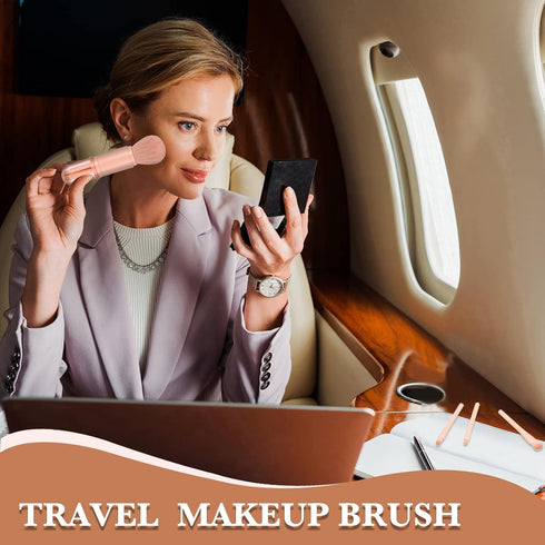 3 Sets Travel Brush Makeup Set - 4 in 1 Mini Portable Lip Brush & Foundation Blending Brushes for Women