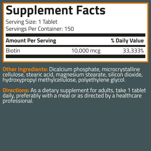 Bronson Biotin 10,000 MCG | 150 Vegetarian Tablets | Supports Healthy Hair, Skin & Nails & Energy Production