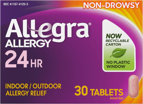 Allegra Adult 24HR Non-Drowsy Antihistamine, 30 Tablets, Fast-Acting Allergy Relief, 180 mg