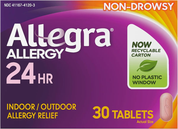 Allegra Adult 24HR Non-Drowsy Antihistamine, 30 Tablets, Fast-Acting Allergy Relief, 180 mg