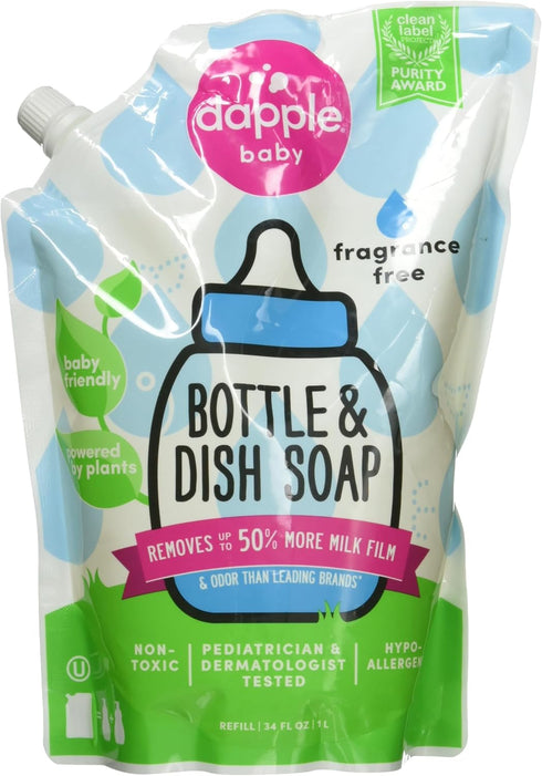 Dapple Refill Pack Baby Bottle and Dish Liquid, Fragrance Free, 33.8 Fluid