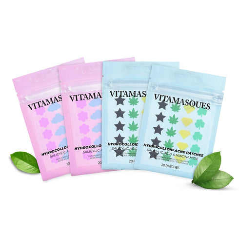 Vitamasques Acne Patch Face Mask Set, 4-Pack - Hydrocolloid Patches 80 Count for Blackheads