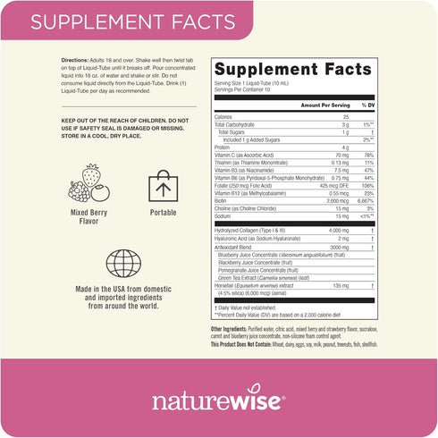 NatureWise Liquid Collagen for Women & Men 4000mg, Collagen Peptides with Biotin, Vitamin C, Mixed Berry