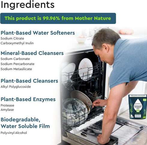 Puracy Dishwasher Pods 50 Count, Natural Dishwasher Detergent, Free & Clear Dish Tabs, Enzyme-Powered, Spot &