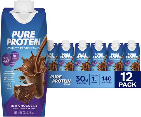 Chocolate Protein Shake 30g Complete Protein Ready to Drink Keto-Friendly 11oz Bottles 12 Pack
