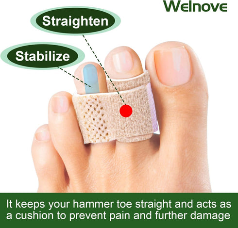 Welnove 6Pcs Hammer Toe Straightener, Cushioned Bandages for Correcting Hammer, Broken, Crooked & Overlapping Toes