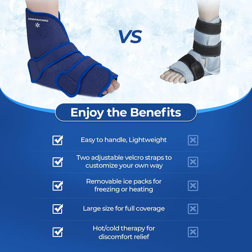 Pack Packs Size(1 Wrap+4 Packs) KingPavonini Ankle Foot Ice Wrap for Sprained Ankle and Surgery Recovery, Reusable Gel