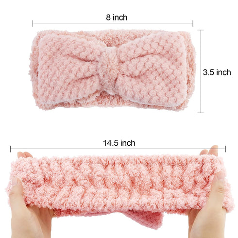 YISSION 2PCS Spa Headband with Bow No Slip Head Band for Face Wash Makeup Skincare Facial Headband Elastic Hair Band Microfiber Headbands for Women Girls (White Pink)