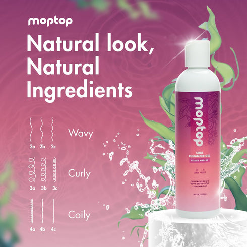 MopTop Curl Enhancer Gel, Lightweight Anti-Frizz Hair Care for Curly and Coily Hair with Aloe, 8oz (Citrus Medley)