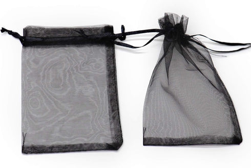 50Pcs Black Organza Bags 8X12 inch - Large Mesh Drawstring Sheer Halloween Goodie Gift Bags for Christmas Wedding