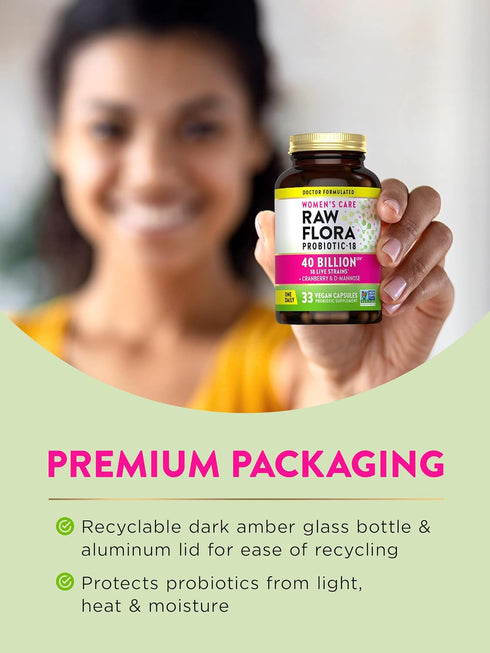 Nature's Truth Raw Flora Probiotics for Women, 40 Billion CFU, 33 Vegan Capsules with Cranberry & D-Mannose