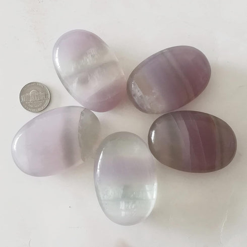 Purple Fluorite Oval Palm Pocket Healing Crystal, Massage Spa Energy Stone for Therapy Geometry Chakra Balancing
