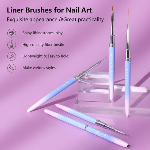 Makartt Nail Art Brush Set, 5pcs Liner Brush for Nails, Thin Nail Art Design Brush with Caps for Gel Polish Painting