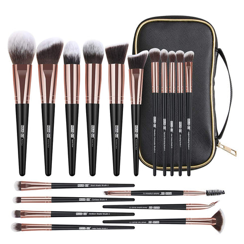 Makeup Brushes - 18 Pcs Professional Premium Synthetic Makeup Brush Set with Case, Travel Make up Brushes (Black Gold)