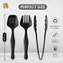 18 Pcs Black Plastic Serving Utensils - 6 Spoons, 6 Tongs, 6 Forks - Heavy Duty Disposable Set