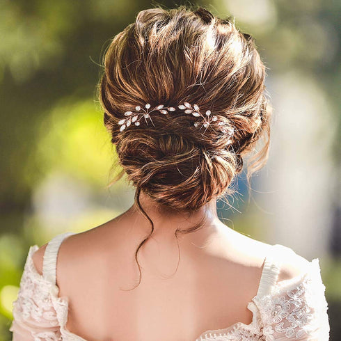 Unicra Bride Wedding Crystal Hair Pins - Bridal Rhinestone Hair Pieces, Wedding Accessories for Women (Pack of 2, Rose