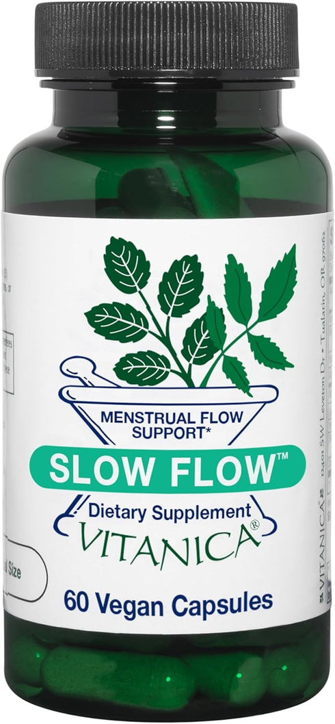 Vitanica Slow Flow, Menstrual Flow Support, 60 Capsules, Vegan (Slow Flow Pro Logo)