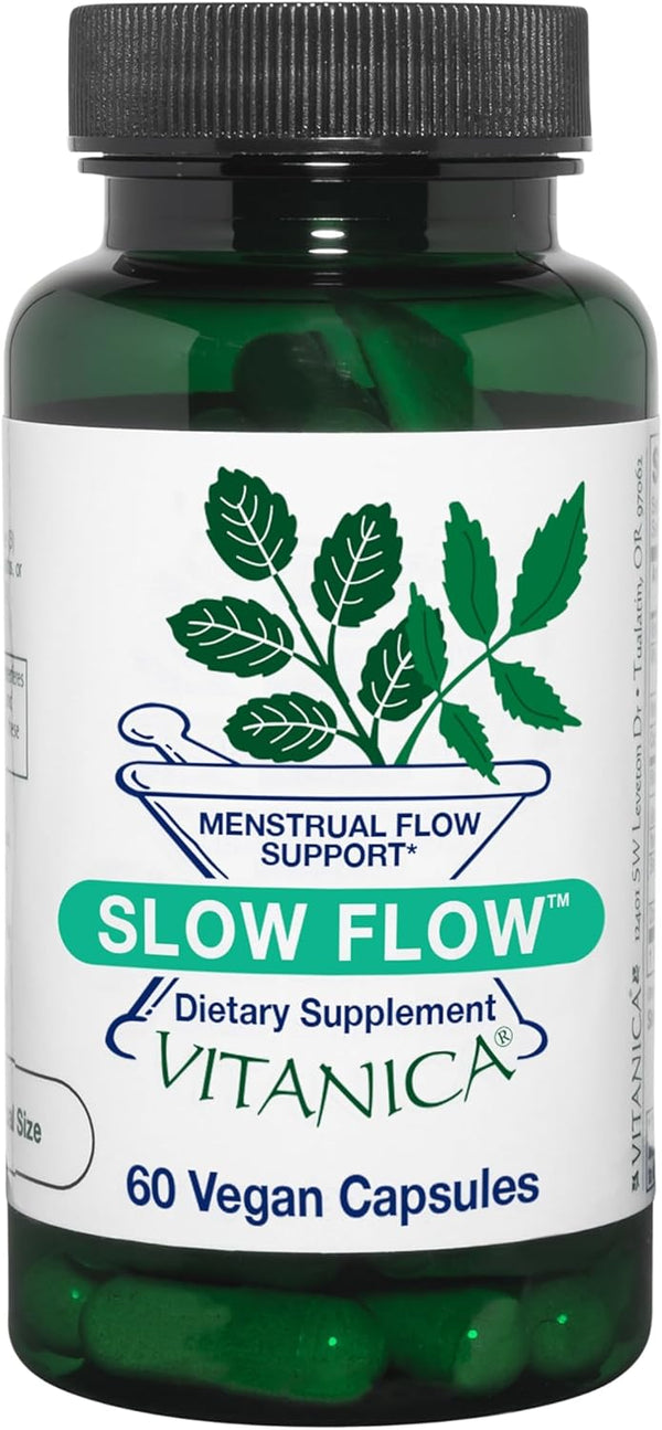 Vitanica Slow Flow, Menstrual Flow Support, 60 Capsules, Vegan (Slow Flow Pro Logo)